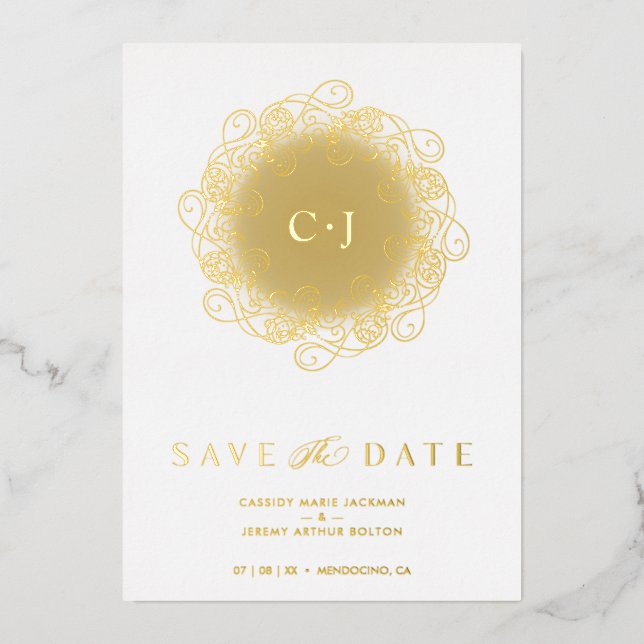 Invitation En Aluminium Flourish Real Golden Ornament Initials Wedding (Recto)