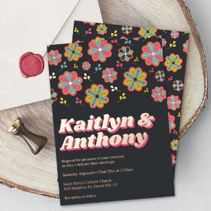Invitation En Aluminium Flower Power 70's Mariage Rétro Groovy Réel