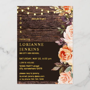 Invitation En Aluminium Flush & Peach Floral Rustic Graduation v2 Complet
