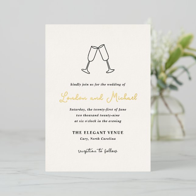 Invitation En Aluminium Flûtes à main Doodle Mariage moderne (Debout devant)