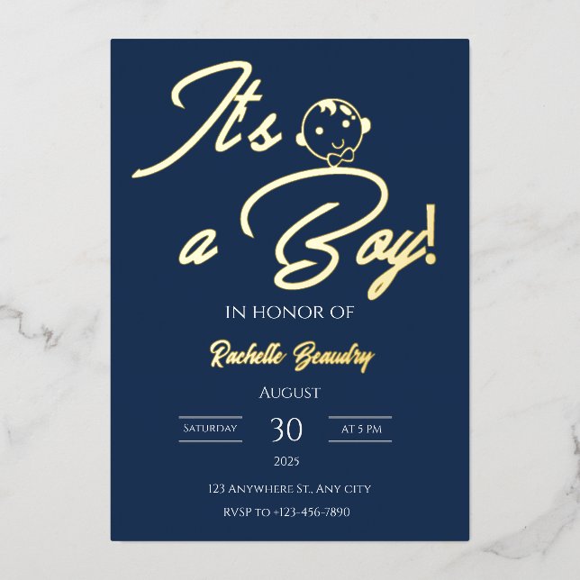 Invitation En Aluminium Foil Baby Shower Card – Blue Theme (Recto)