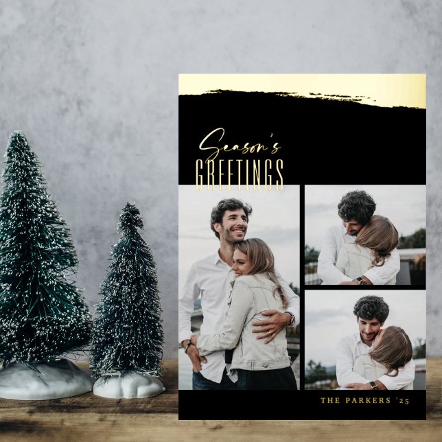 Invitation En Aluminium Foil Brushstroke Script Collage Christmas Card (Créateur téléchargé)