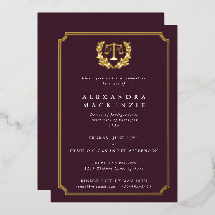 Invitation En Aluminium Foil+Burgundy JD Law School Graduation Party