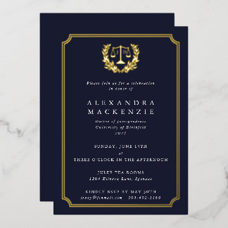 Invitation En Aluminium Foil+Dark Navy JD Law School Graduation Party