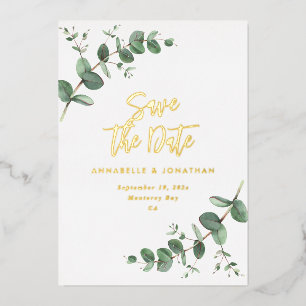Invitation En Aluminium foil Eucalyptus mariage moderne enregistrer la dat