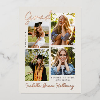 Invitation En Aluminium Foil Modern Grad Announcement Multiple Photos