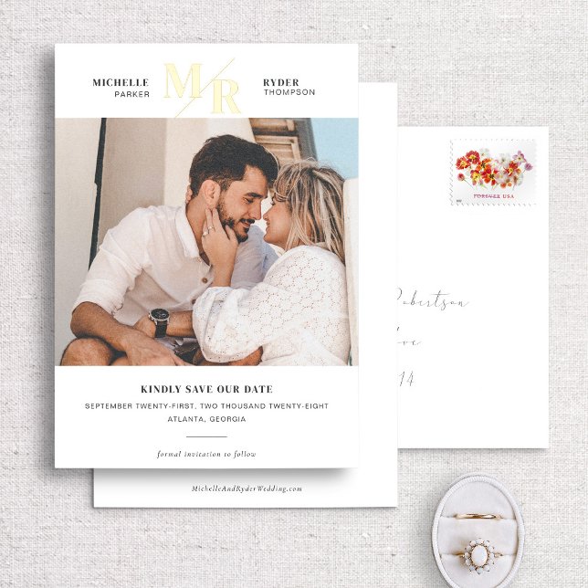 Invitation En Aluminium Foil Moderne Monogramme photo minimale Enregistrer (Créateur téléchargé)