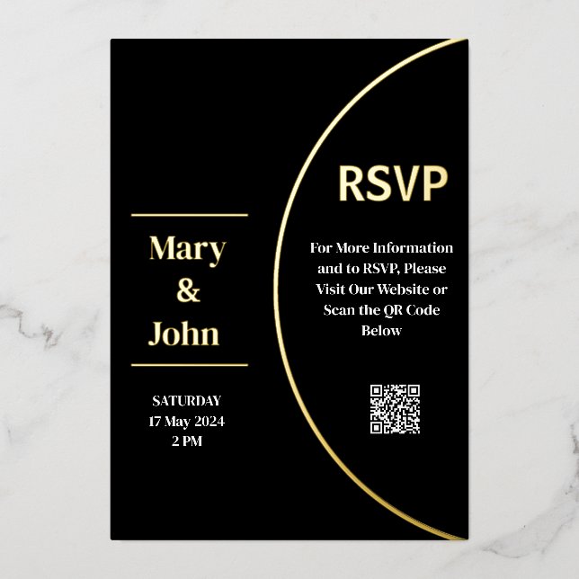 Invitation En Aluminium Foil or personnalisé Mariage moderne noir et blanc (Recto)