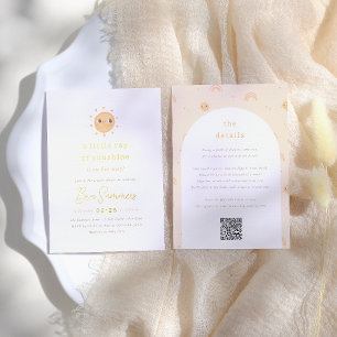 Invitation En Aluminium Foil Petit Rayon de Soleil QR Fille Baby Shower