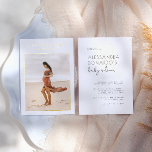 Invitation En Aluminium Foil Pressé   Élégante Photo de Grossesse Baby Sho