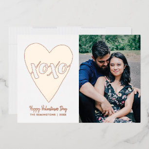 Invitation En Aluminium Foil XOXO Heart Valentine's Day Card - Blanc