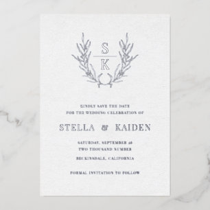 Invitation En Aluminium Foliage Leaf Line Art Mariage Moderne Enregistrer 