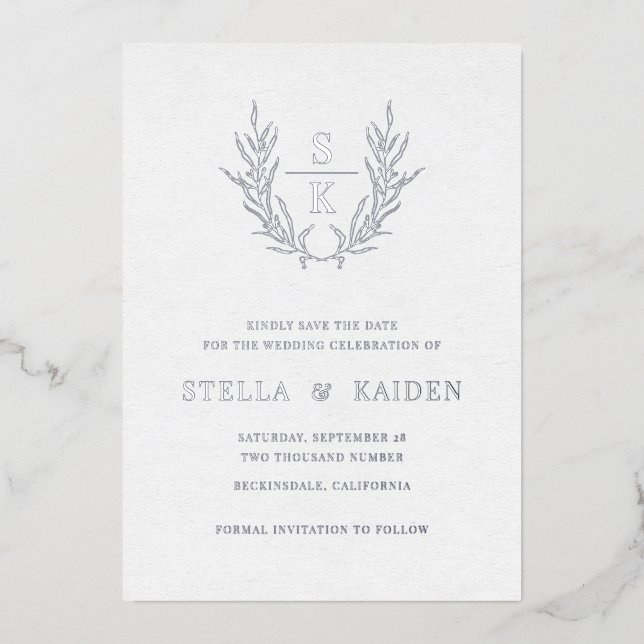 Invitation En Aluminium Foliage Leaf Line Art Mariage Moderne Enregistrer  (Recto)