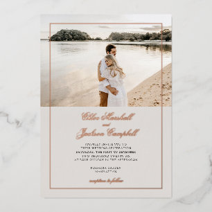 Invitation En Aluminium Folie d'Or et Élégant Mariage Minimaliste Beige