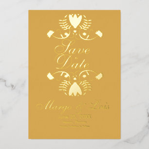 Invitation En Aluminium Folk Flora Enregistrer la date Pressé Foil Invitat
