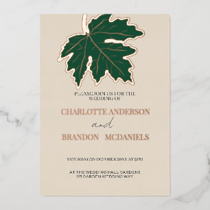 Invitation En Aluminium Forêt Automne Feuille d'érable Mariage Rose or