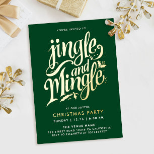 Invitation En Aluminium Forêt de Noël élégante verte et dorée script