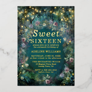 Invitation En Aluminium Forêt Enchantée Rose Fairy Gold Magical Sweet 16