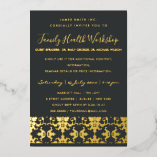 Invitation En Aluminium Formal Black Gold Damask Classic Workshop Event