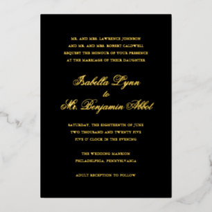 Invitation En Aluminium Formal Elegant Noir traditionnel Mariage Or