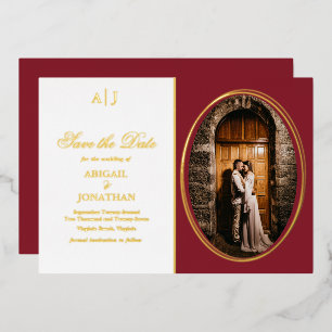 Invitation En Aluminium Formal Red, Gold Photo Wedding Enregistrer la date