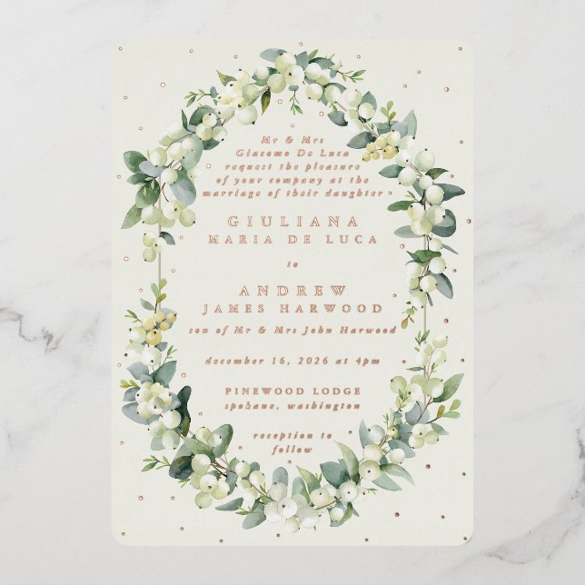 Invitation En Aluminium Formelle Elégante Crème Snowberry+Eucalyptus Maria (Recto)