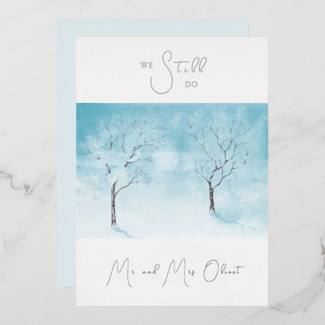 Invitation En Aluminium Fraîcheur d'hiver Vow Renouvellement 25 ans Argent (Recto/Verso)