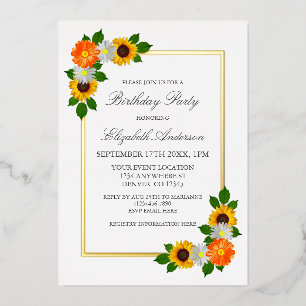 Invitation En Aluminium Frame Or Floral Anniversaire
