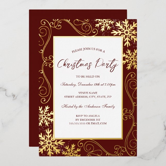 Invitation En Aluminium Frame Red Gold Fête de Noël (Recto/Verso)