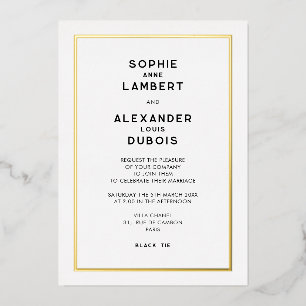 Invitation En Aluminium Français Chic Minimal Gold Mariage frontière