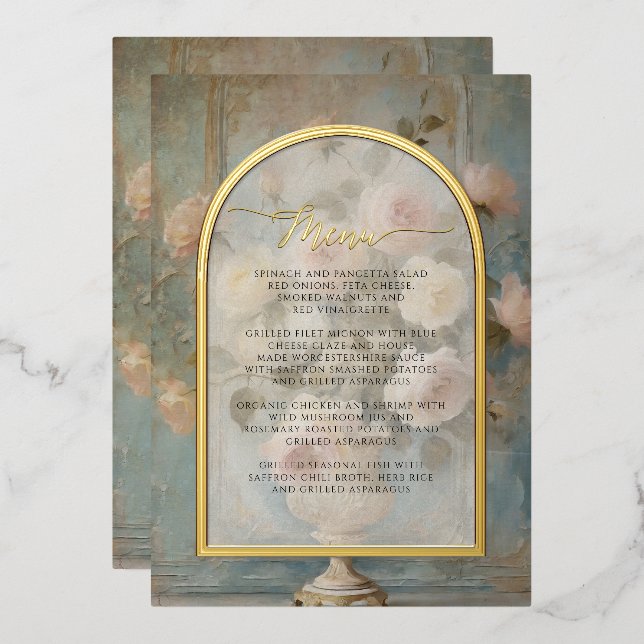 Invitation En Aluminium Français Élégant Rose Floral Vintage Menu Rose (Recto/Verso)