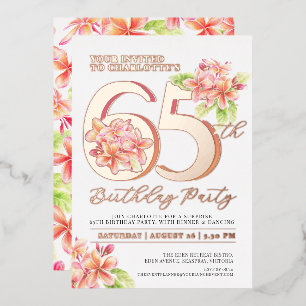 Invitation En Aluminium Frangipani fête de 65e anniversaire rose floral or