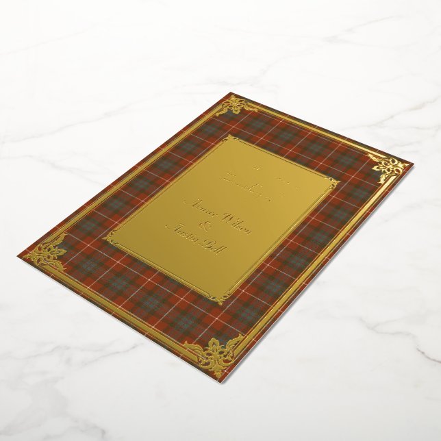 Invitation En Aluminium Fraser Rouge Patiné Tartan Gold (Rotation)