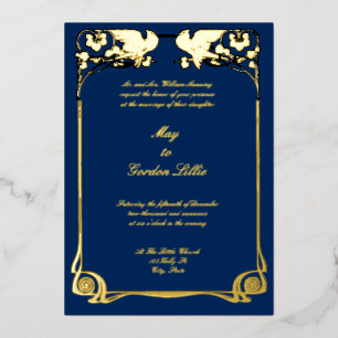 Invitation En Aluminium Frontière vintage des colombes Art Nouveau