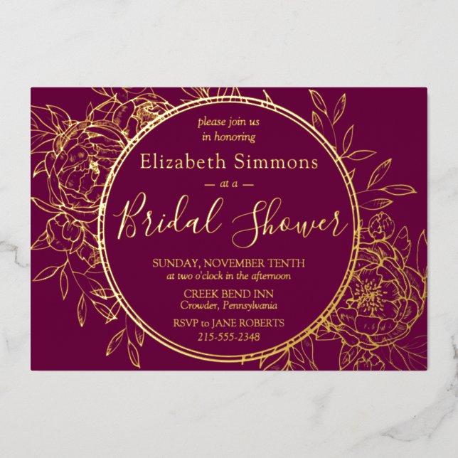 Invitation En Aluminium Fuchsia Modern Line Peony Toile Fête des mariées (Recto)