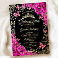 Fuchsia Rose Or Rose Fuschia Or et Noir Quinceaner