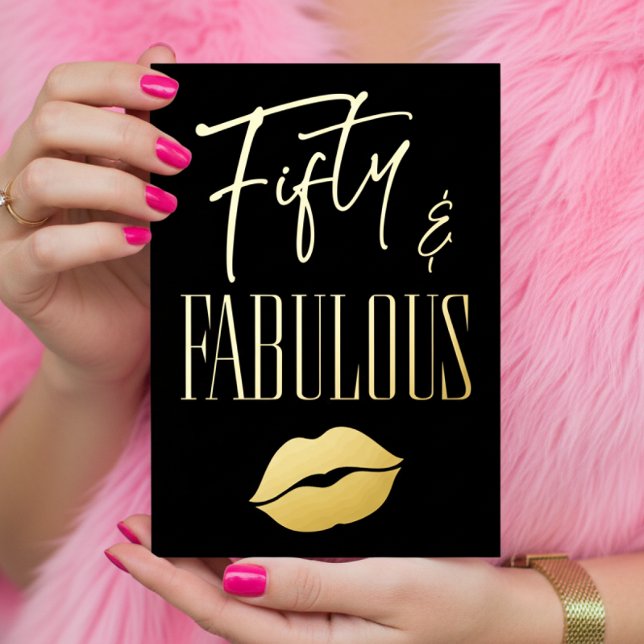 Invitation En Aluminium Fun Modern Black Fifty Fabulous Lips Birthday (Créateur téléchargé)