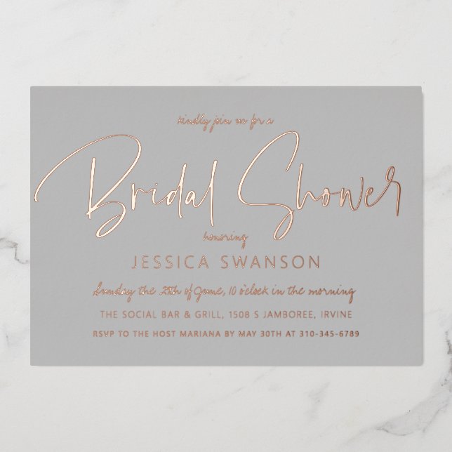 Invitation En Aluminium Fun Script Décontracté Gris Fête des mariées Rose  (Recto)