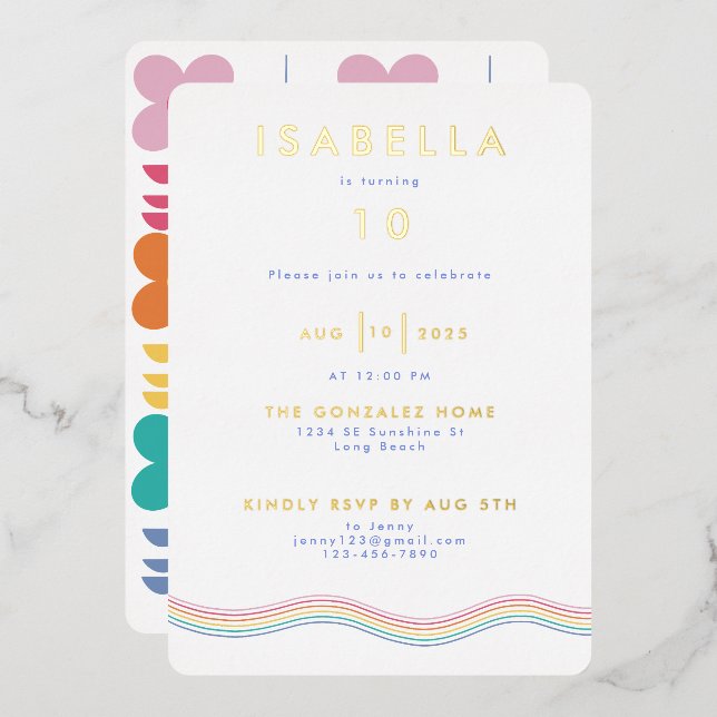Invitation En Aluminium Fun Vibrant Retro Fleur Anniversaire (Recto/Verso)