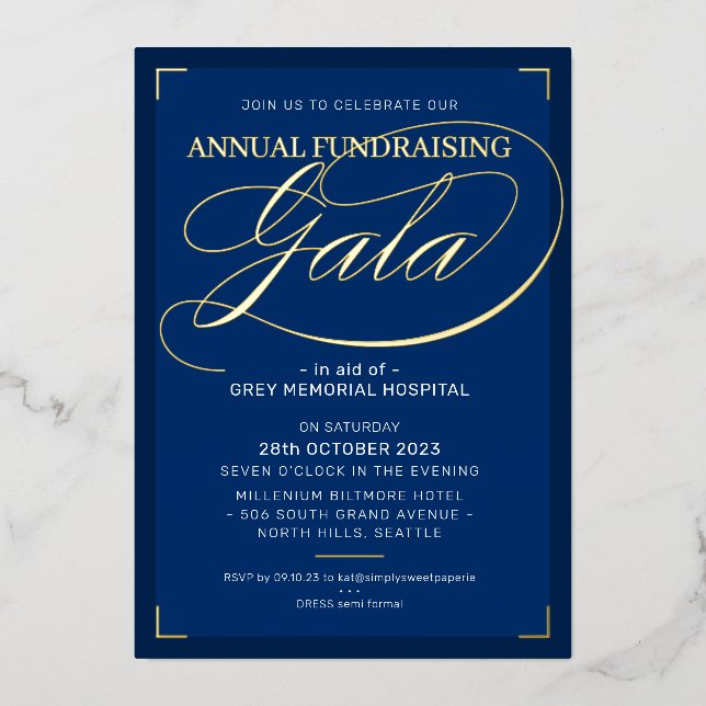 Invitation En Aluminium FUNDRAISING GALA élégant événement fancy script na (Recto)