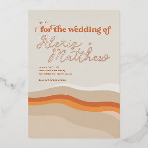 Invitation En Aluminium Funky Retro Orange Peach et Gold Desert Mariage
