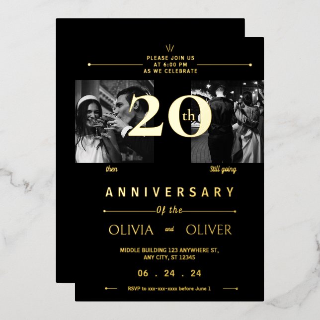 Invitation En Aluminium Funny 20ème anniversaire de Mariage alors et maint (Recto/Verso)