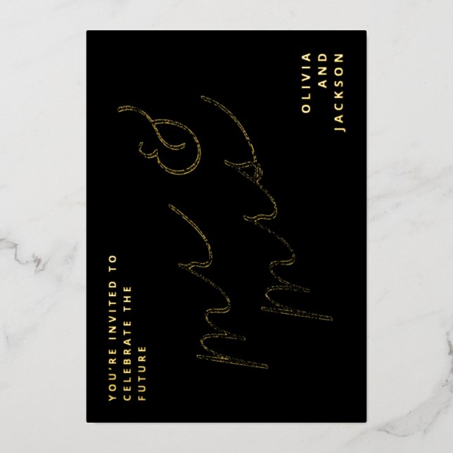 Invitation En Aluminium Futur M & Mme Script Photo Enregistrer la date (Recto)