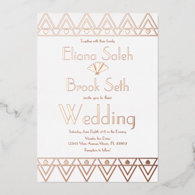 Invitation En Aluminium Gabsty Heart Bordure or Mariage Pressé (Recto)
