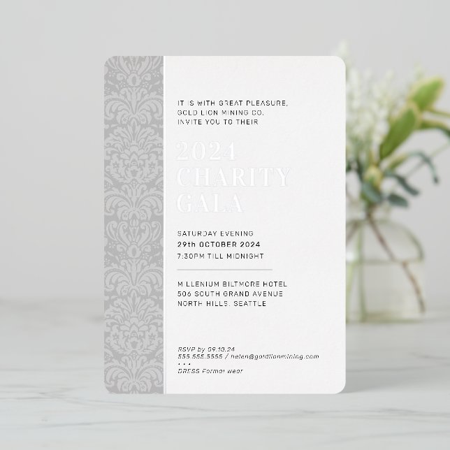 Invitation En Aluminium GALA BALL moderne élégant événement noir argent (Debout devant)