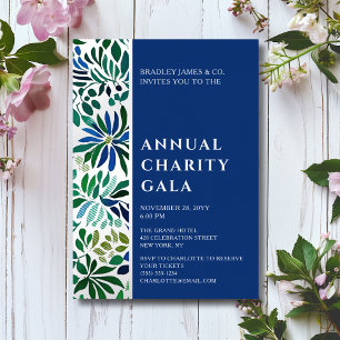 Invitation En Aluminium Gala de soirée de charité florale aquarelle bleue