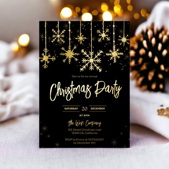 Invitation En Aluminium gala d'or neige élégante fêtes de noël (gold snow gala elegant christmas corporate holiday foil invitation)