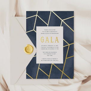 Invitation En Aluminium Gala géométrique bleu de la marine Gold Foil Invit