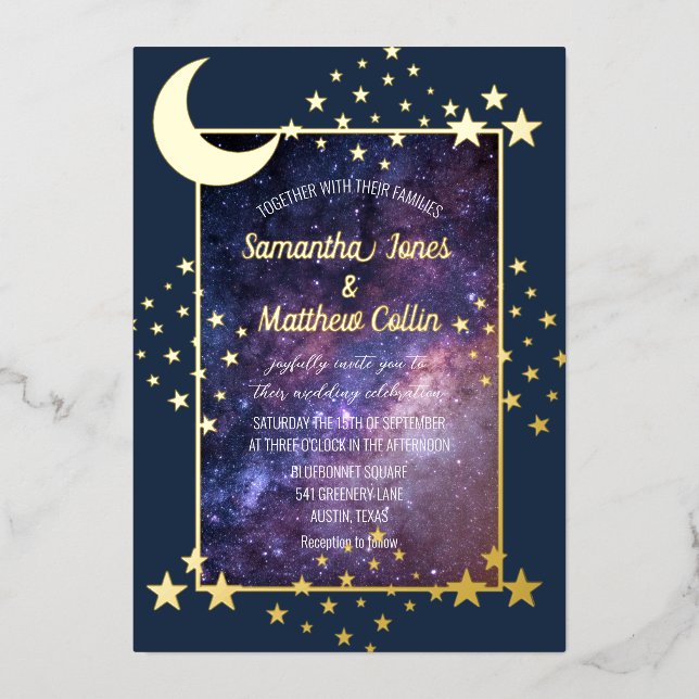 Invitation En Aluminium Galaxie céleste Cosmos Moon Sky Mariage d'huile d' (Recto)