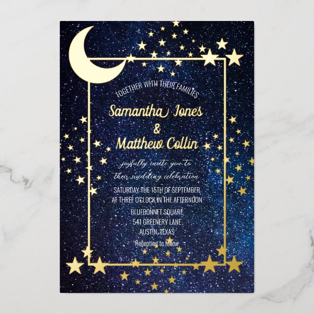 Invitation En Aluminium Galaxie céleste Cosmos Moon Sky Mariage d'huile d' (Recto)